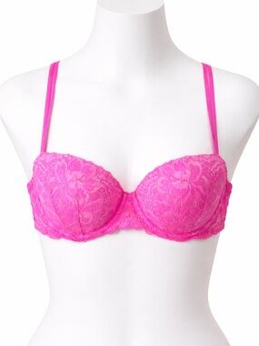 PINK Victoria’s Secret Lace Push-Up Bra 36B – Hot Pink